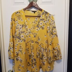 Floral Yellow Women's Sz L Top
